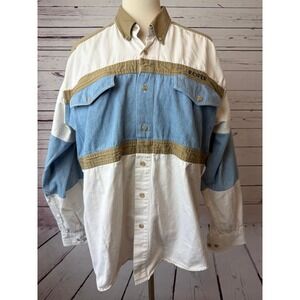 Roper Western Shirt Large Rodeo Cowboy Denim Mens Vintage Colorblock Cotton